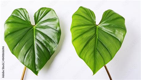 Philodendron Green Leaf White Background Isolated Close Up Homalomena