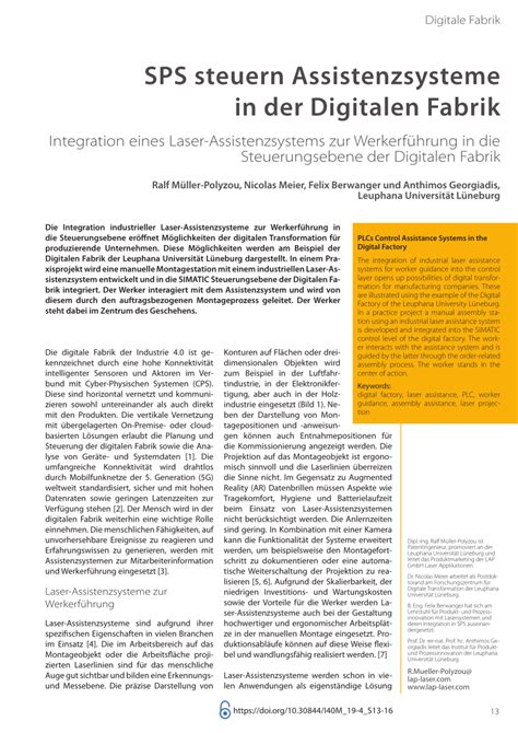 Pdf Sps Steuern Assistenzsysteme In Der Digitalen Fabrik