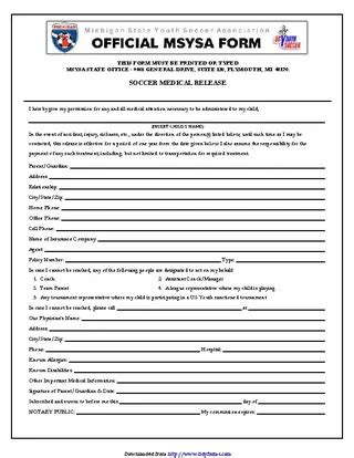 Michigan Soccer Medical Release Form Pdfsimpli