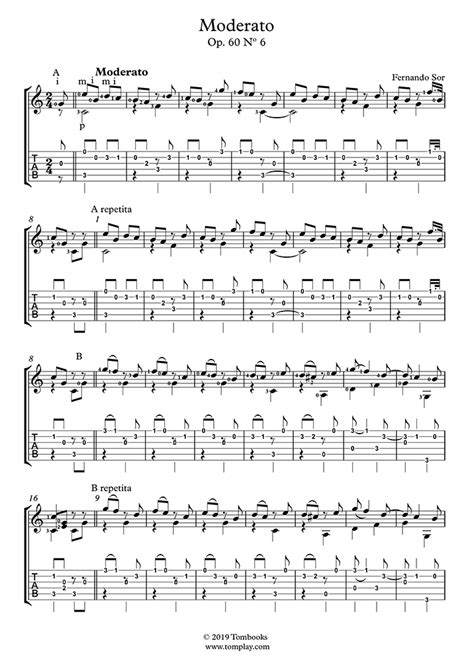 Free Sheet Music Sor Fernando Etude Guitar Solo With Tabs