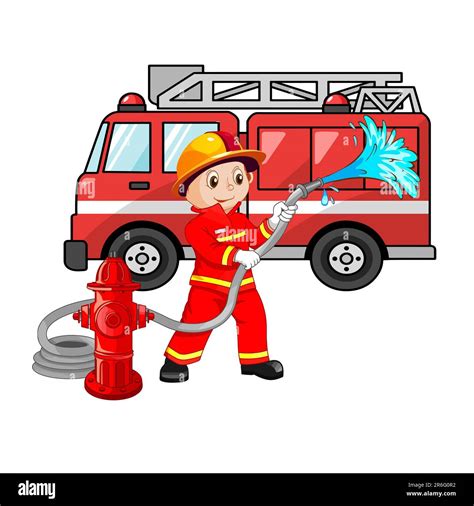 An Adorable Vector Illustration Of A Cheerful Cartoon Fireman In A