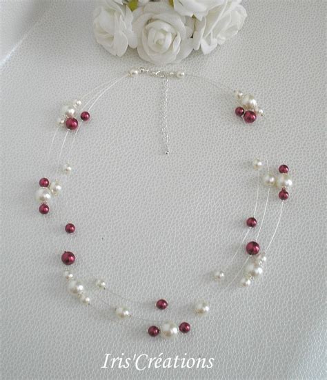 Collier mariage nouméa perles ivoire et bordeaux Pearls Necklace