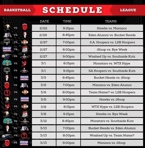 Men's Basketball League Schedule :: Sports Next Level