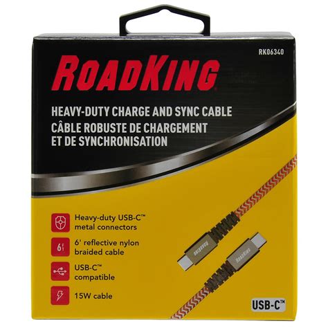 Roadking 6ft 15 Watt Orange Heavy Duty Usb C To Usb C Charge And Sync Cable