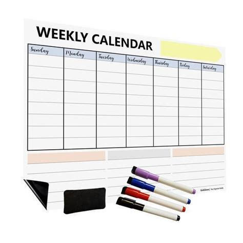 Weekly Planner - Dry Erase Board With 4 Magnetic Markers And Eraser ...