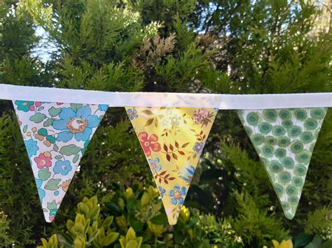 Handmade Fabric Bunting Green/yellow, Orange/white Floral/leaves ...