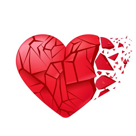 Broken Heart Sealed Isolated Red Glass Shards Vector Realistic