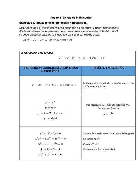 Ejercicio 1 Ecuaciones Diferenciales De Orden Superior Anexo 4