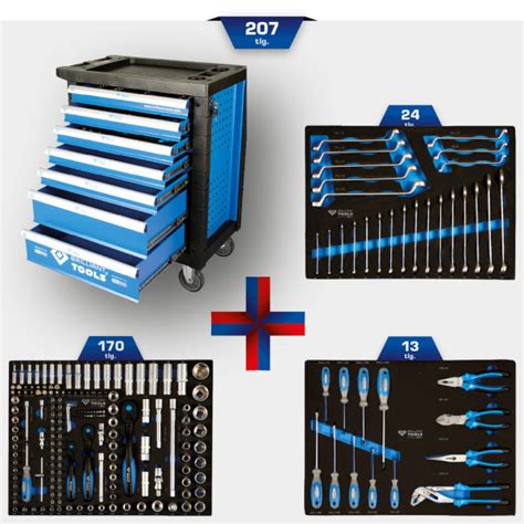 Werkstattwagen Mit 7 Schubladen Und 207 Werkzeugen Profi Werkzeug