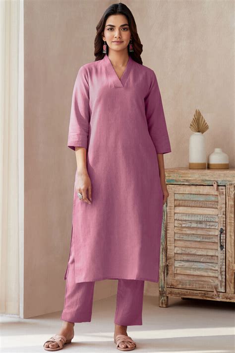 Buy Purple Handcrafted Straight Cotton Flax Kurta For Women FGMK24