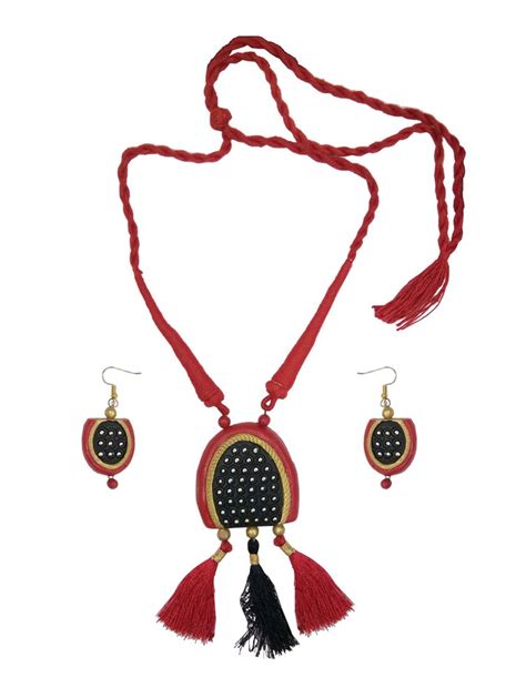 Red Red Handcrafted Designer Multi Color Terracotta Necklace Set Size