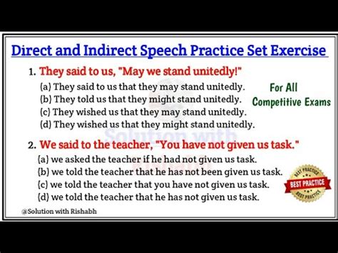 Direct Indirect Speech Practice Set Direct And Indirect Speech In