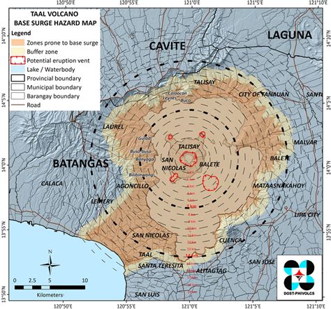 Taal Volcano Base Surge Hazard Map With Kilometer Radius Broken Lines