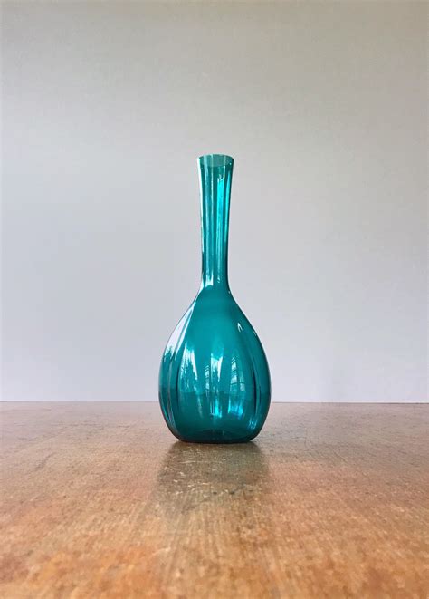 Mid Century Elme Swedish Teal Blue Green Glass Melon Bulb Bud Vase By Luola On Etsy