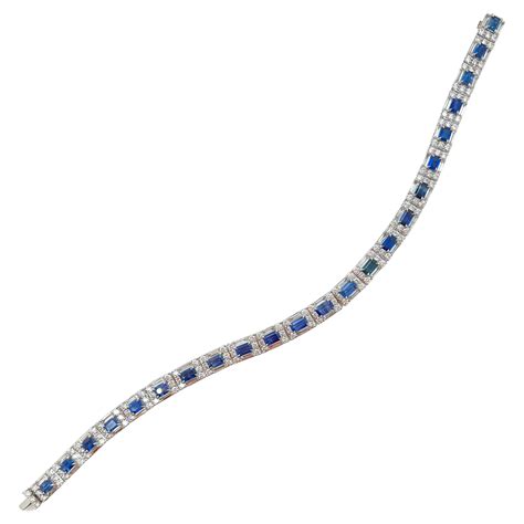 Art Deco Emerald Sapphire And Platinum Tennis Bracelet Duo At 1stdibs