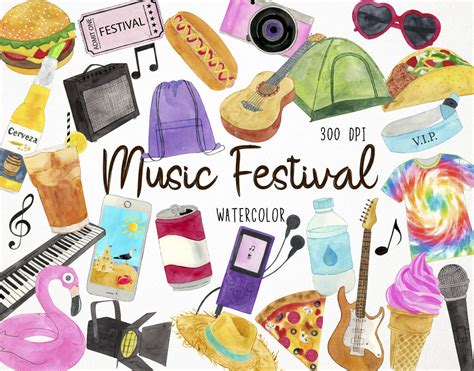 Watercolor Music Festival Clipart Music Festival Graphics - Etsy