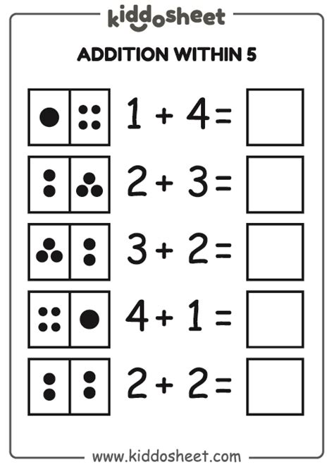 Single Digit Addition Within 5 Vertical Addition Math