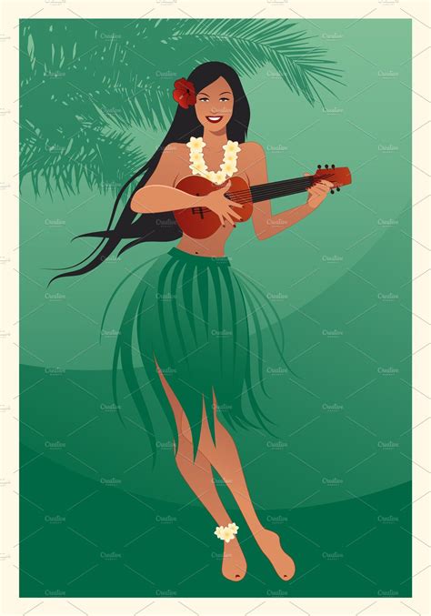 Hawaiian Girl Playing Ukelele I Hawaiian Girls Ukelele Hawaiian