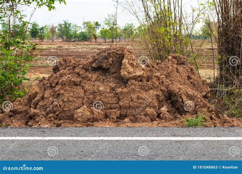 The Pile Of Dirt Near The Asphalt Road Stock Image Image Of Gray