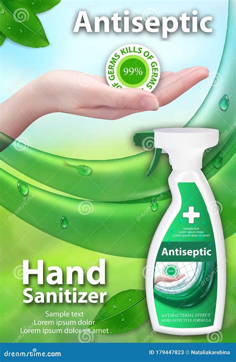 Ads for Disinfection Products. Antiseptic for Hands and Surfaces Dispenser. Spray Hand Sanitizer ...