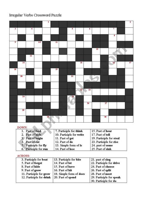 Irregular Verb Crossword Puzzle ESL Worksheet By Nboutahar1