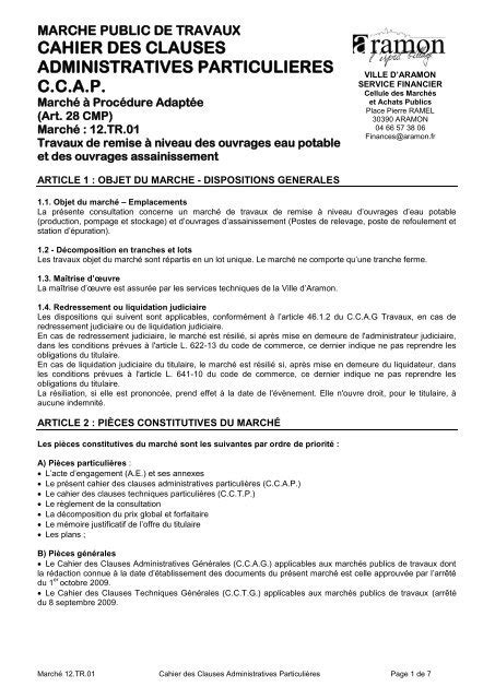 PDF Cahier Des Clauses Administratives Generales Applicables Aux PDF