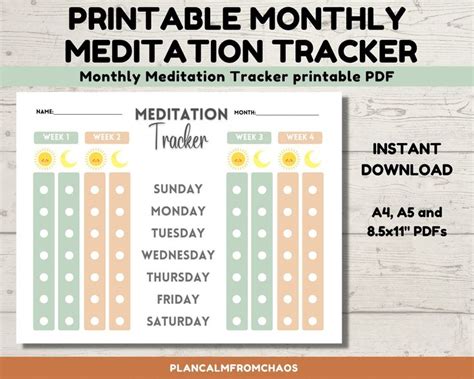 Monthly Meditation Tracker Pdfs In Sizes A A And X Bujo And