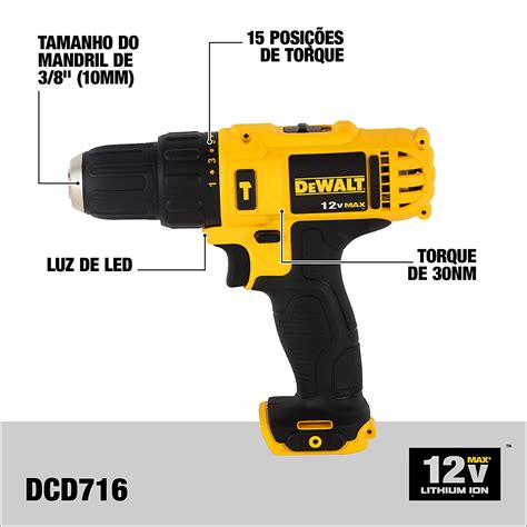 Parafusadeira Furadeira Impacto 12v 2 Bat Dcd716d2 Br Dewalt Facilita