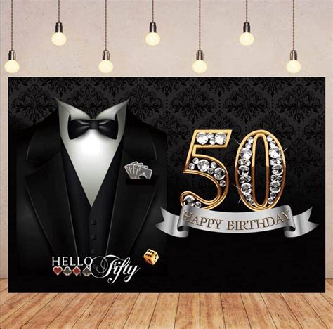 7x5ft Photography Backdrop For Man 50th Happy Birthday Necktie Suit Tuxedo Clothes Father Man