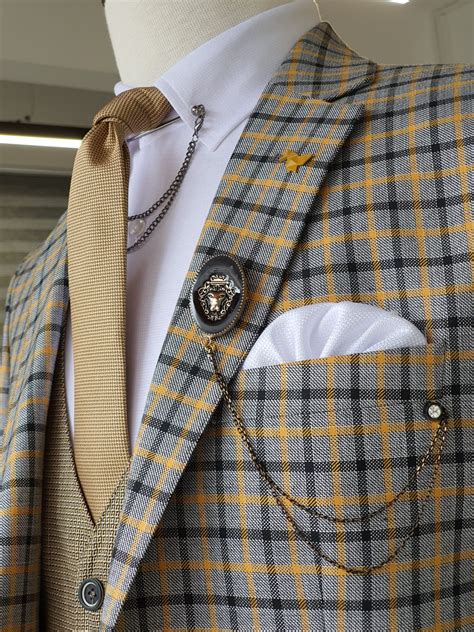 Aysoti Walter Yellow Slim Fit Plaid Suit Aysotiman