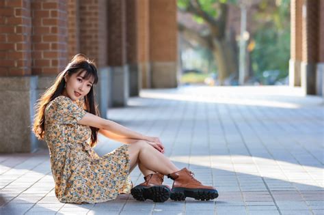 4k Asian Sitting Legs Boots Dress Brown Haired Hd Wallpaper