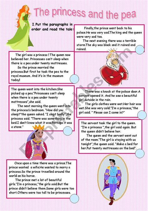 The Princess And The Pea Reading Comprehensionwriting Esl