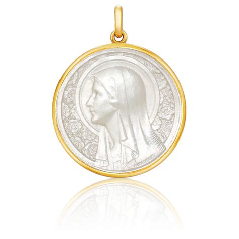 Médaille Vierge à l Eglantier Nacre Or Jaune 18K Becker Ocarat