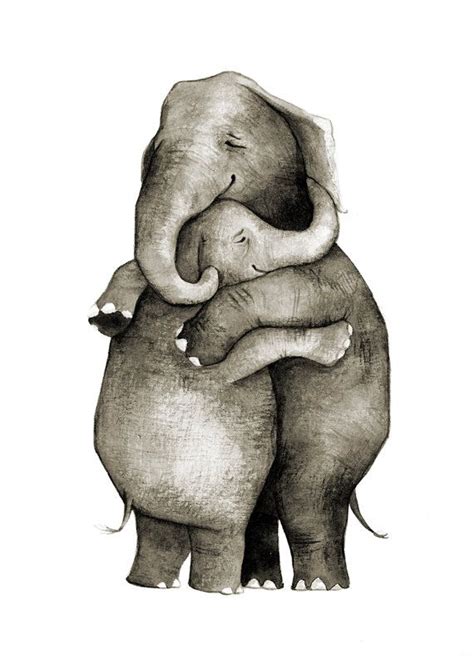 Elephant Hug - Love - Original Illustration Print | Elephant, Elephant ...