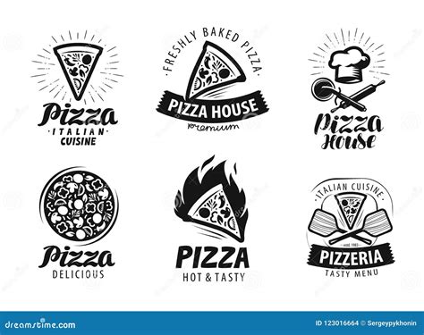 Pizza Pizzería Logotipo O Etiqueta Conjunto Del Icono De La Comida