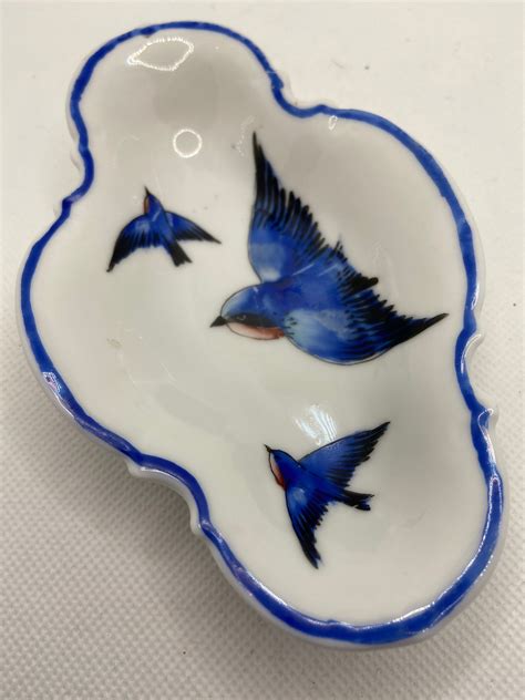 Nippon Hand Painted Bluebird Trinket Dish Etsy