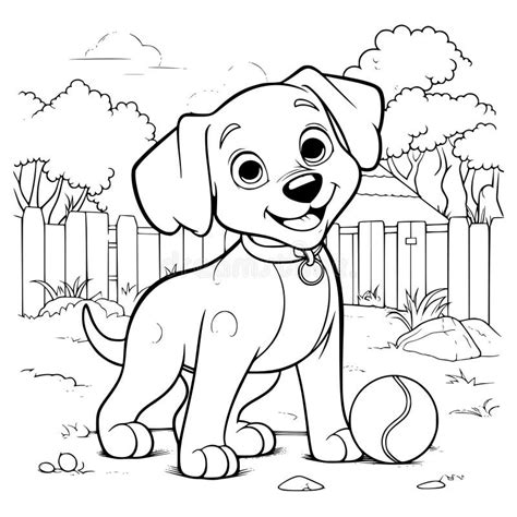 Dog Playing with Ball Coloring Pages Drawing for Kids Stock Vector - Illustration of basketball ...