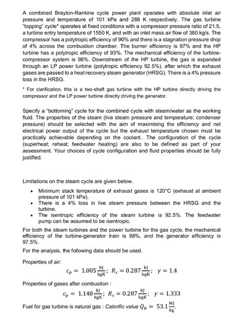 Solved A Combined Brayton Rankine Cycle Power Plant Operates Chegg