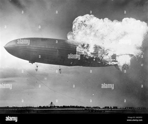 Hindenburg Disaster View Of The German Airship Hindenburg Lz 129 On Fire Over Naval Air