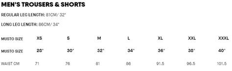 Musto Size Chart: A Visual Reference of Charts | Chart Master