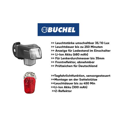 Fahrrad Beleuchtung AHEAD 35 LED Akku Batterie Lampen Set 35 Lux Inkl