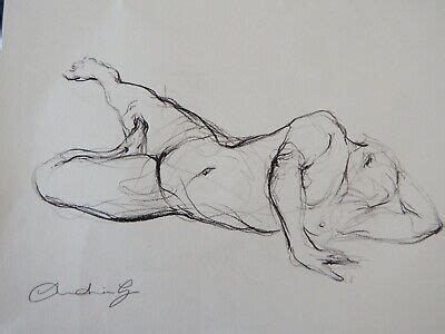 Original Chinagraph Pencil Expressive Nude Life Drawing Standing Pose