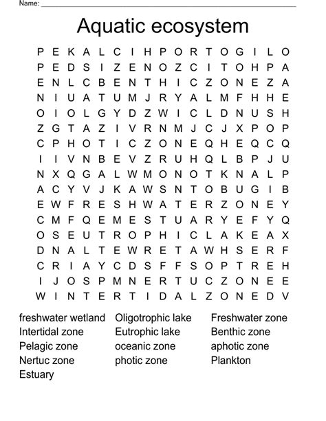 Aquatic Ecosystem Word Search WordMint