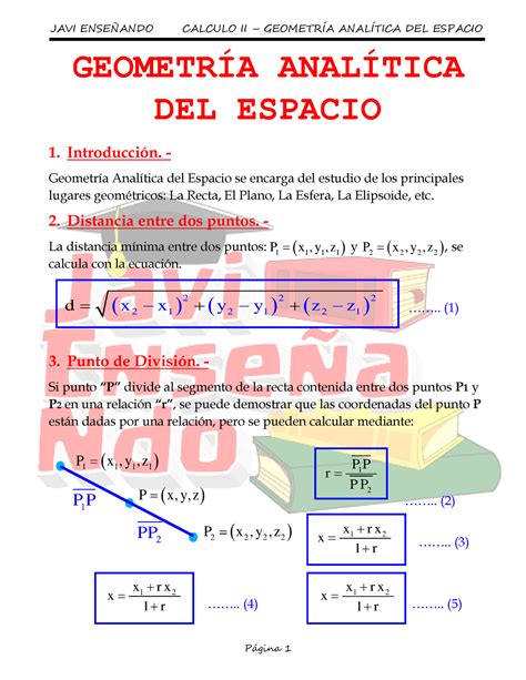 Geometria Analitica Del Espacio 2 Tema GeometrÍa AnalÍtica Del Espacio 1 Introducción