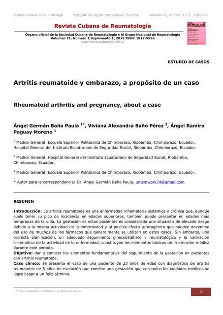 Artritis Reumatoide Y Embarazo Med Flowerred UDocz