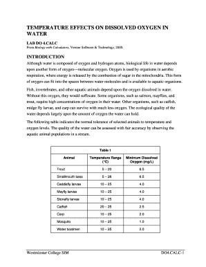 Fillable Online Westminster Temperature Effects On Dissolved Oxygen In