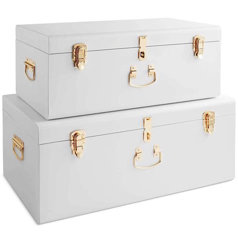 Beautify Storage Trunks Extra Large Set Of 2 White Steel Storage