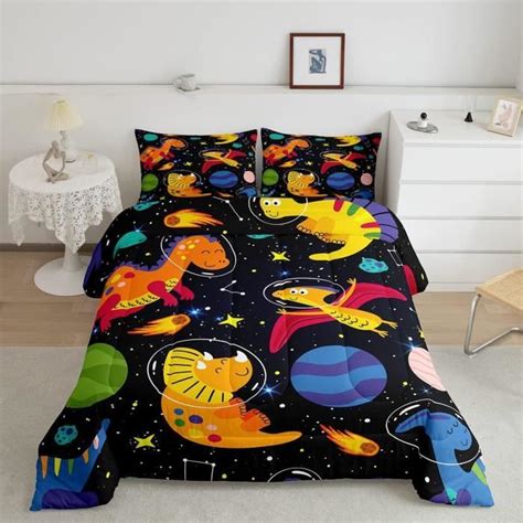 Housse de couette 140 200 taie Dessin animé dinosaure bleu planète