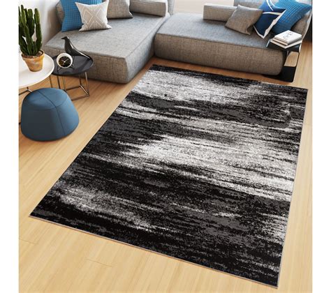 Tapis De Salon Chambre Ado Design Moderne Gris Noir Blanc Moucheté Fin