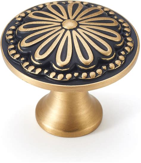 Flirabbit Black And Brushed Gold Cabinet Knobs 2 Pack Flower Brass